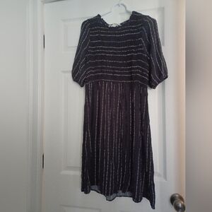 Les Amis Womens Size L Black & Tan Vertical & Horizantal Smocked Striped Dress